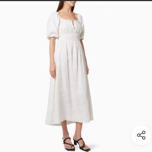 FAITHFULL THE BRAND Maurelle Midi Dress in Linen dotted smock waist size 2XL